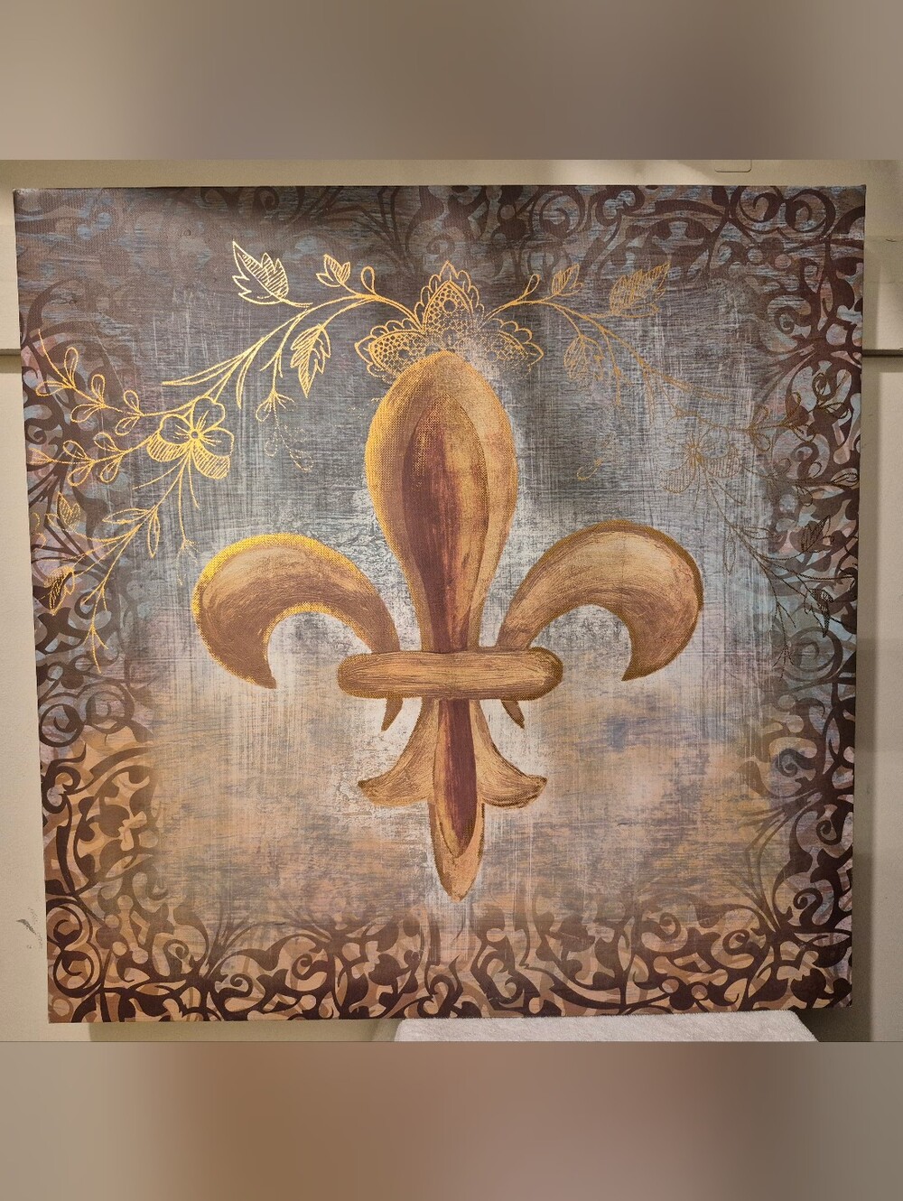 Kirklands Gold Fleur-de-Lis Canvas Wall Art - Ornamental Home Accent